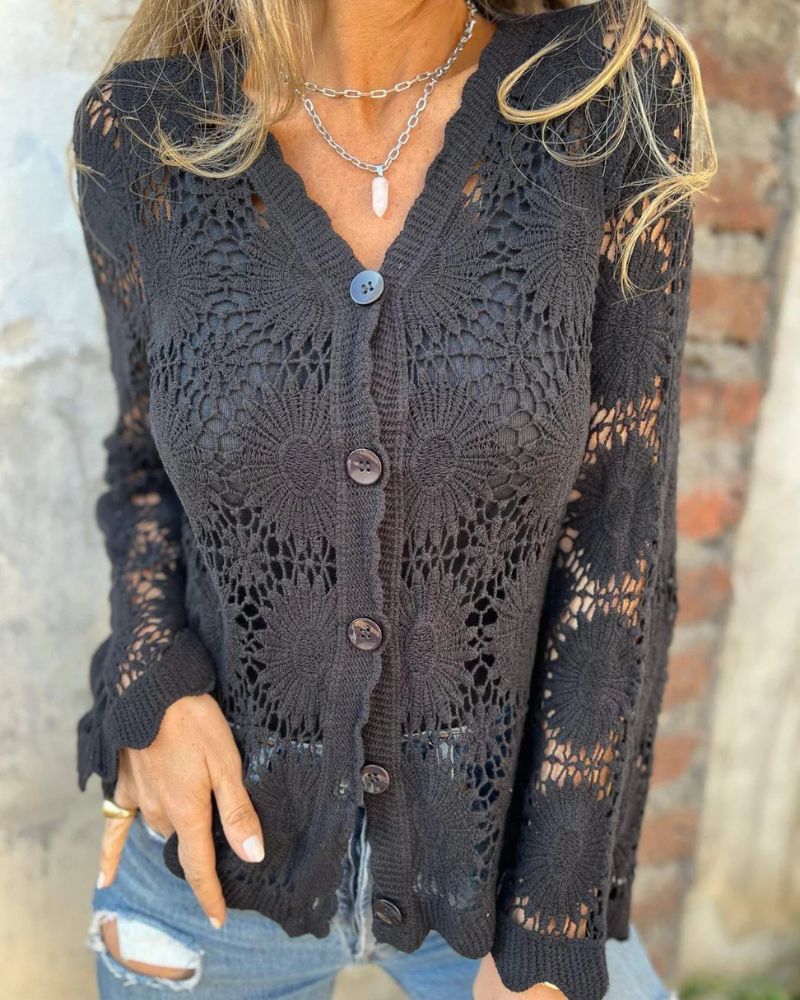 Tyra - Virkattu Kanteknapper Cardigan