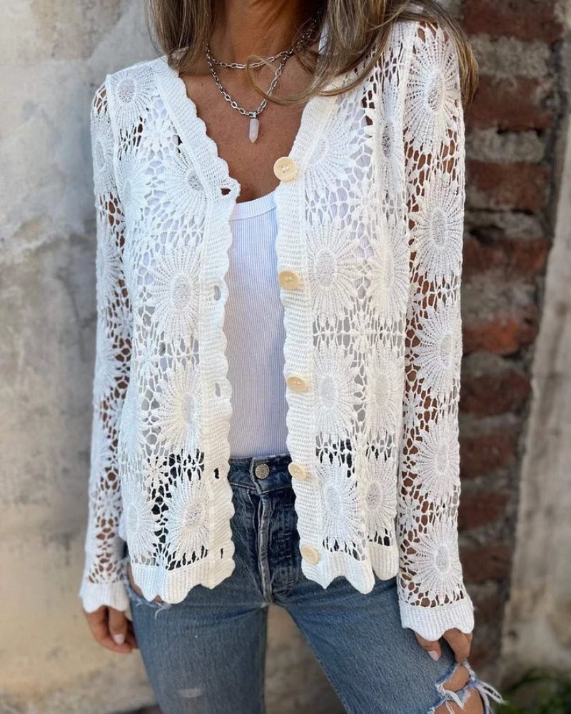 Tyra - Virkattu Kanteknapper Cardigan