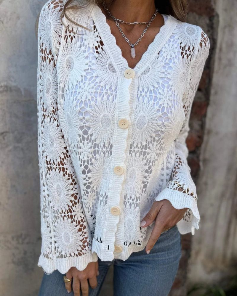 Tyra - Virkattu Kanteknapper Cardigan