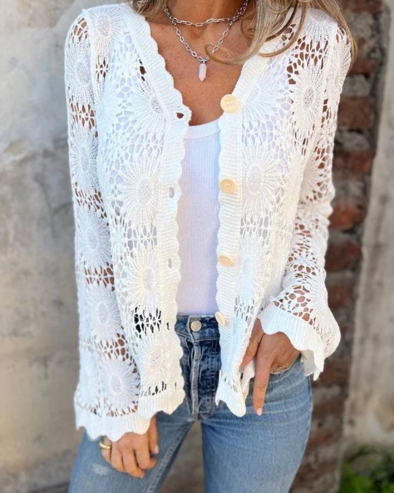 Tyra - Virkattu Kanteknapper Cardigan