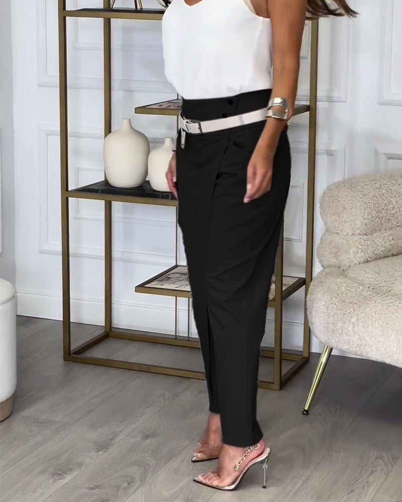 Sybille - Pantalon Patchwork vyöllä