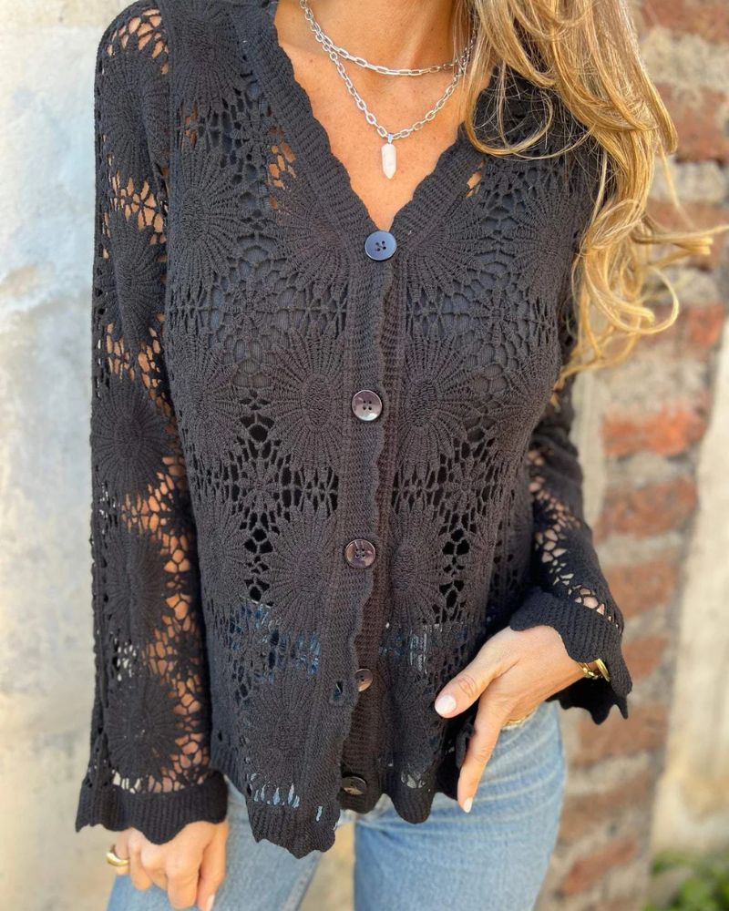 Tyra - Virkattu Kanteknapper Cardigan