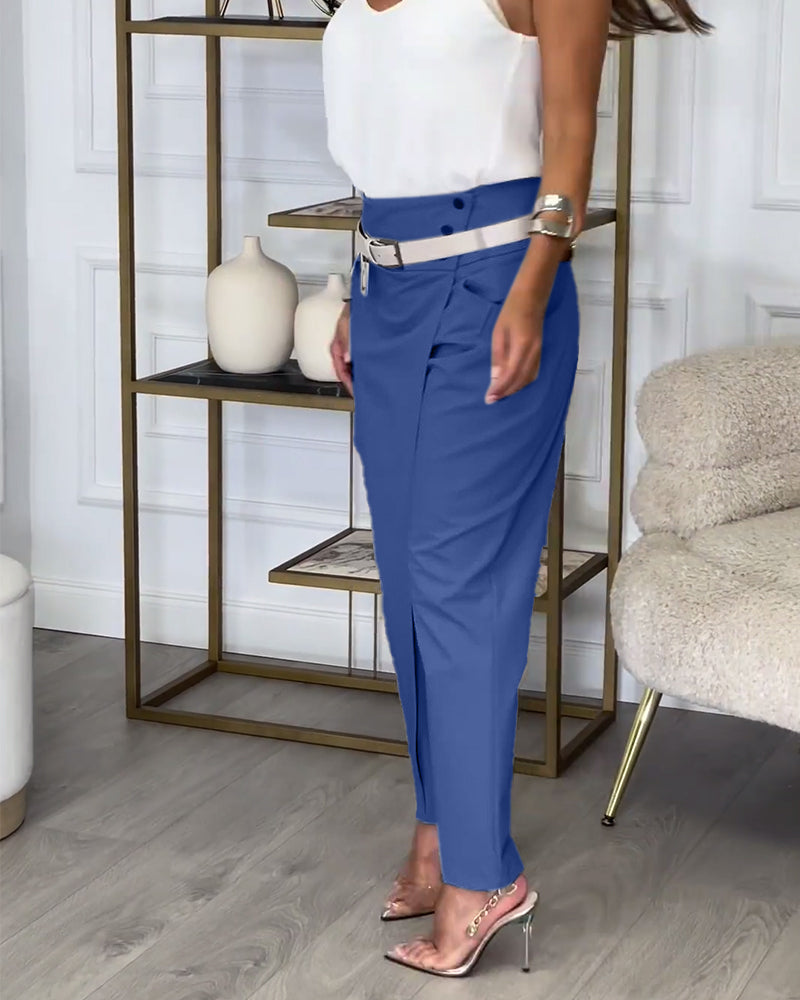 Sybille - Pantalon Patchwork vyöllä