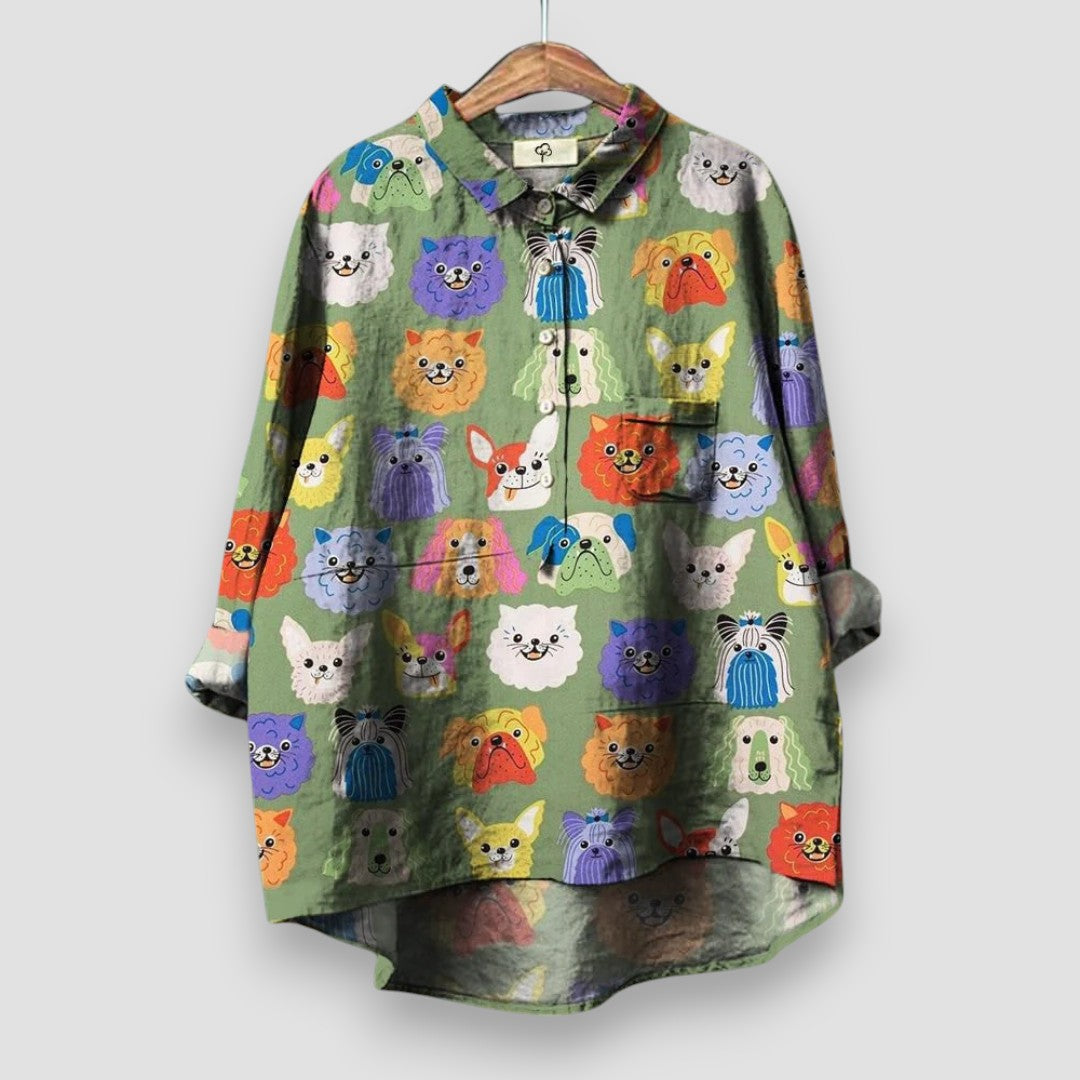 Mina | Naisellinen chemise koiramotivilla