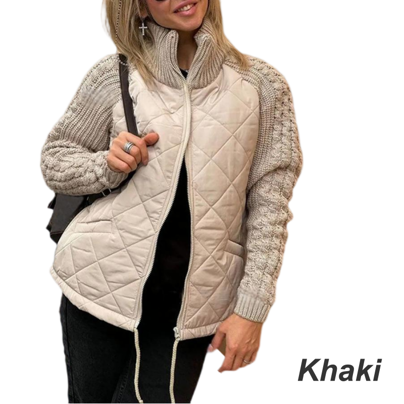 Neulotut patchwork-untuvatakki naisille